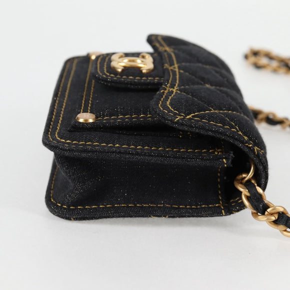 CHANEL Matelasse Chain Shoulder Bag Denim Navy Gold CC Auth 126072SM