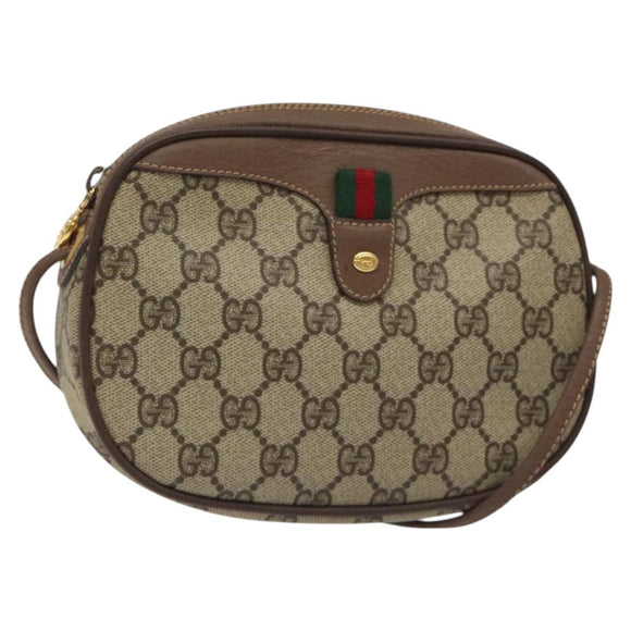 GUCCI GG Supreme Web Sherry Line Shoulder Bag PVC Beige 007 754 6112 Auth 126091