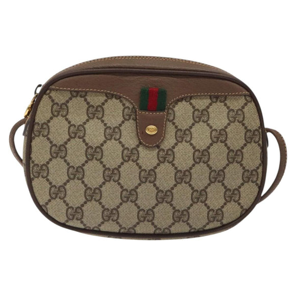 GUCCI GG Supreme Web Sherry Line Shoulder Bag PVC Beige 007 754 6112 Auth 126091