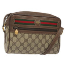 GUCCI GG Supreme Web Sherry Line Shoulder Bag PVC Beige Gold Auth 126092-1