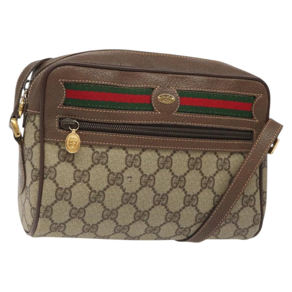 GUCCI GG Supreme Web Sherry Line Shoulder Bag PVC Beige Gold Auth 126092