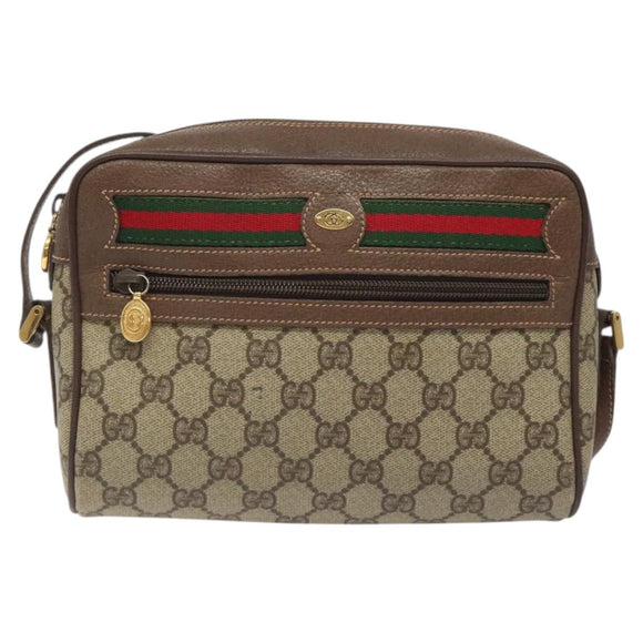 GUCCI GG Supreme Web Sherry Line Shoulder Bag PVC Beige Gold Auth 126092