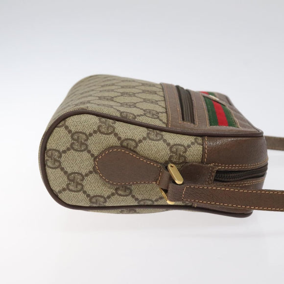 GUCCI GG Supreme Web Sherry Line Shoulder Bag PVC Beige Gold Auth 126092