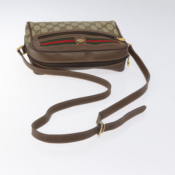 GUCCI GG Supreme Web Sherry Line Shoulder Bag PVC Beige Gold Auth 126092