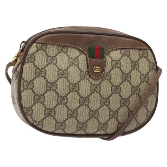 GUCCI GG Supreme Web Sherry Line Shoulder Bag PVC Beige 007 754 6112 Auth 126094
