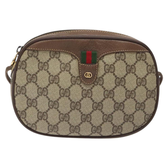 GUCCI GG Supreme Web Sherry Line Shoulder Bag PVC Beige 007 754 6112 Auth 126094