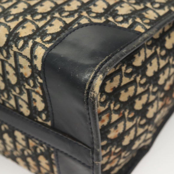 Christian Dior Trotter Canvas Hand Bag Navy Gold Auth 126103