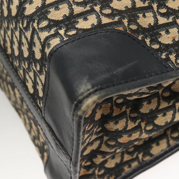 Christian Dior Trotter Canvas Hand Bag Navy Gold Auth 126103