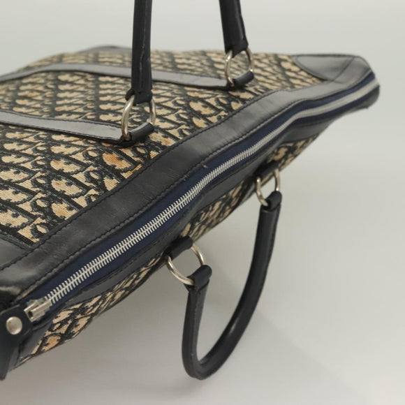 Christian Dior Trotter Canvas Hand Bag Navy Gold Auth 126103