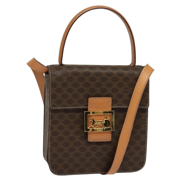 CELINE Macadam Canvas Hand Bag PVC Leather 2way Brown Gold Auth 126107