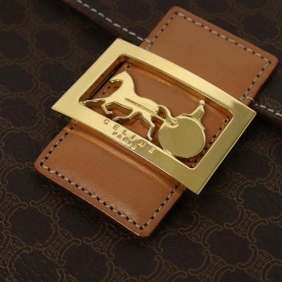 CELINE Macadam Canvas Hand Bag PVC Leather 2way Brown Gold Auth 126107