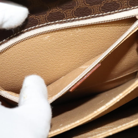 CELINE Macadam Canvas Hand Bag PVC Leather 2way Brown Gold Auth 126107