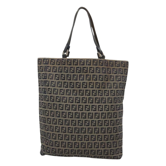 FENDI Zucchino Canvas Tote Bag Navy Silver Auth 126110