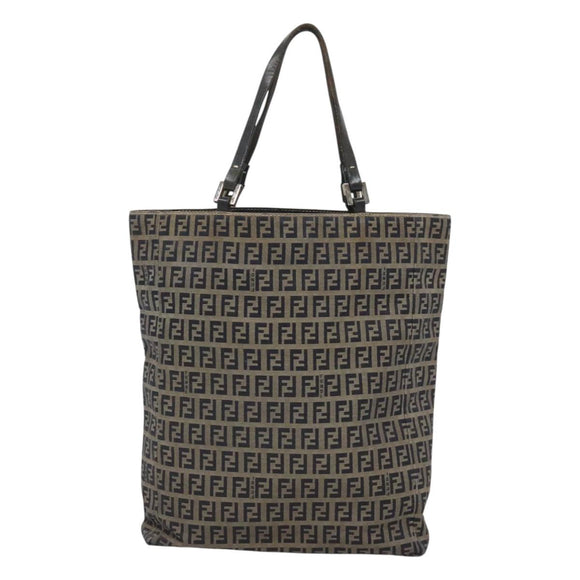 FENDI Zucchino Canvas Tote Bag Navy Silver Auth 126110