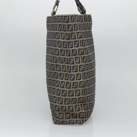 FENDI Zucchino Canvas Tote Bag Navy Silver Auth 126110