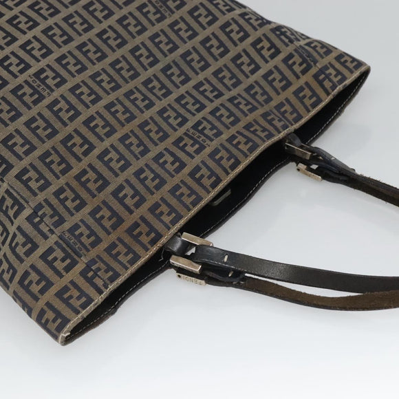 FENDI Zucchino Canvas Tote Bag Navy Silver Auth 126110