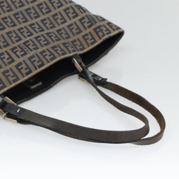 FENDI Zucchino Canvas Tote Bag Navy Silver Auth 126110