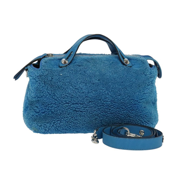 FENDI Hand Bag Mouton 2way Blue Silver Auth 126111