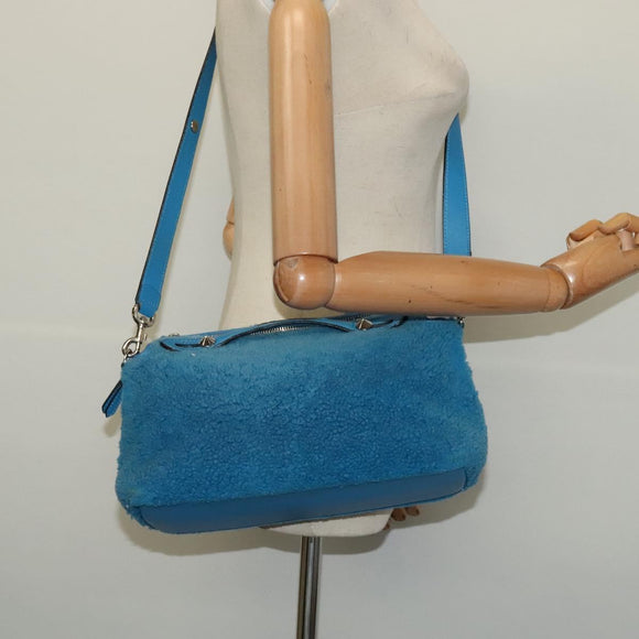 FENDI Hand Bag Mouton 2way Blue Silver Auth 126111