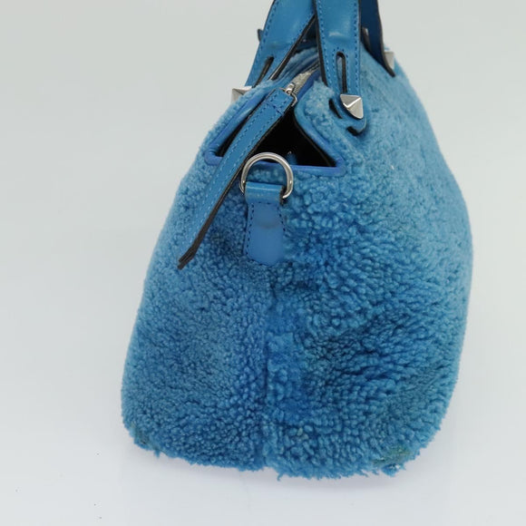 FENDI Hand Bag Mouton 2way Blue Silver Auth 126111
