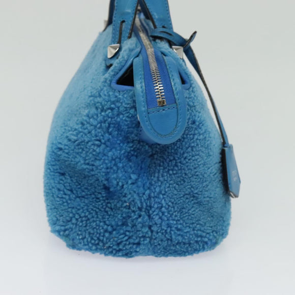 FENDI Hand Bag Mouton 2way Blue Silver Auth 126111