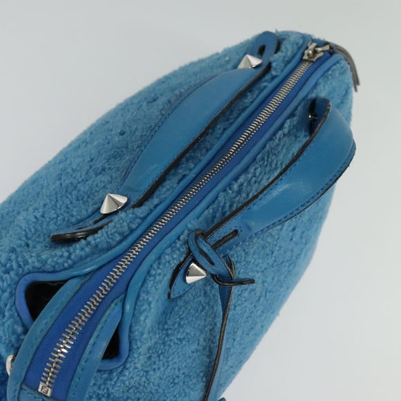 FENDI Hand Bag Mouton 2way Blue Silver Auth 126111