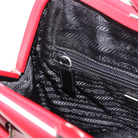 PRADA Hand Bag Leather Red Silver Auth 126113