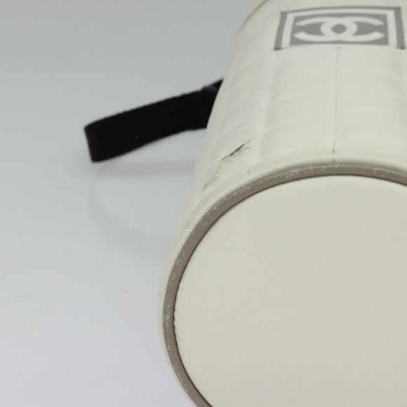 CHANEL Sports Choco Bar Shoulder Bag Nylon White Silver CC Auth 126116