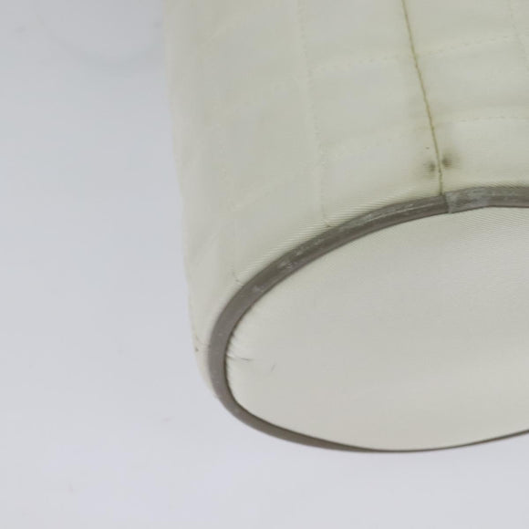 CHANEL Sports Choco Bar Shoulder Bag Nylon White Silver CC Auth 126116