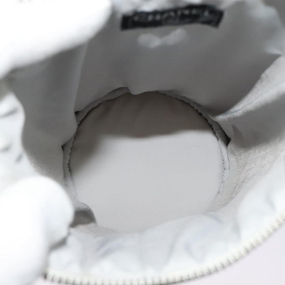 CHANEL Sports Choco Bar Shoulder Bag Nylon White Silver CC Auth 126116