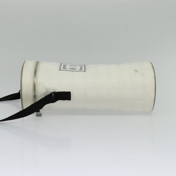 CHANEL Sports Choco Bar Shoulder Bag Nylon White Silver CC Auth 126116