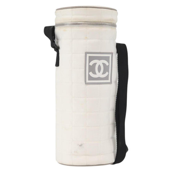 CHANEL Sports Choco Bar Schoudertas Nylon Wit Zilverkleurige CC Auth 126116A