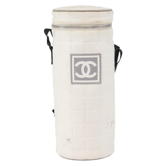 CHANEL Sports Choco Bar Schoudertas Nylon Wit Zilverkleurige CC Auth 126116A