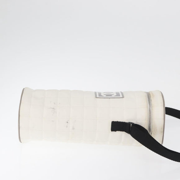 CHANEL Sports Choco Bar Schoudertas Nylon Wit Zilverkleurige CC Auth 126116A