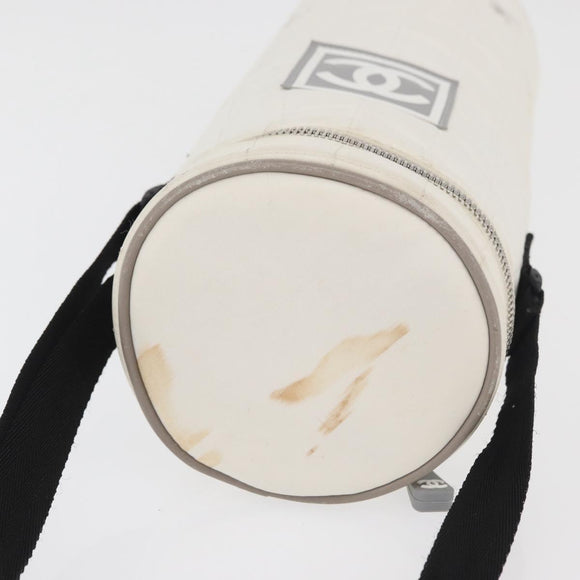 CHANEL Sports Choco Bar Schoudertas Nylon Wit Zilverkleurige CC Auth 126116A