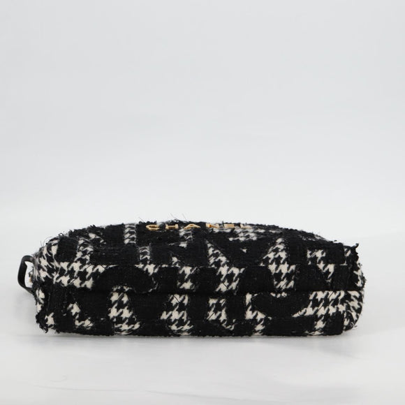 CHANEL Chain Shoulder Bag Tweed Black Gold CC Auth 126118SM