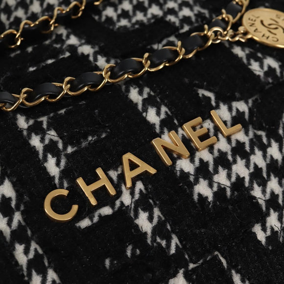 CHANEL Chain Shoulder Bag Tweed Black Gold CC Auth 126118SM