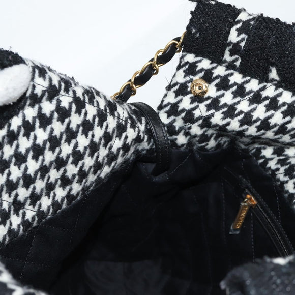 CHANEL Chain Shoulder Bag Tweed Black Gold CC Auth 126118SM