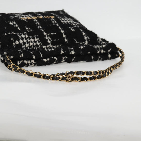 CHANEL Chain Shoulder Bag Tweed Black Gold CC Auth 126118SM