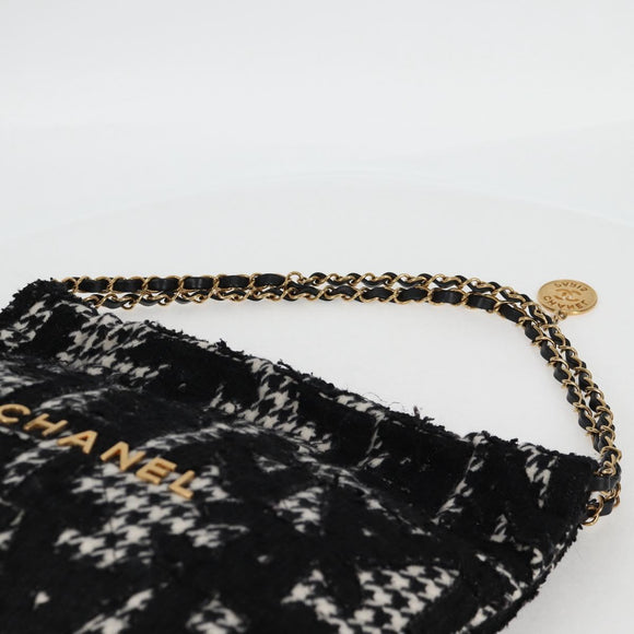 CHANEL Chain Shoulder Bag Tweed Black Gold CC Auth 126118SM