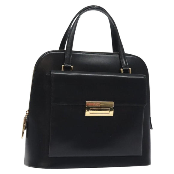 Salvatore Ferragamo Hand Bag Leather Black Gold Auth 126121