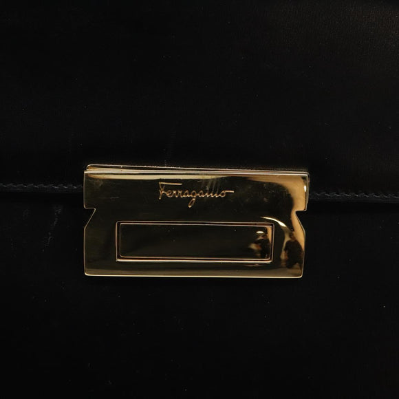 Salvatore Ferragamo Hand Bag Leather Black Gold Auth 126121