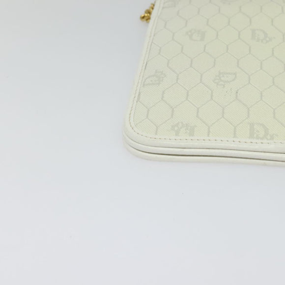 Christian Dior Honeycomb Canvas Chain Shoulder Bag PVC White Gold Auth 126123