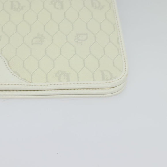 Christian Dior Honeycomb Canvas Chain Shoulder Bag PVC White Gold Auth 126123