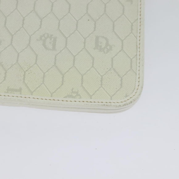 Christian Dior Honeycomb Canvas Chain Shoulder Bag PVC White Gold Auth 126123