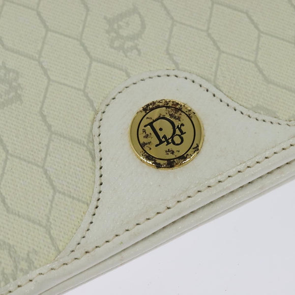 Christian Dior Honeycomb Canvas Chain Shoulder Bag PVC White Gold Auth 126123