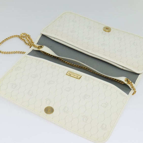 Christian Dior Honeycomb Canvas Chain Shoulder Bag PVC White Gold Auth 126123