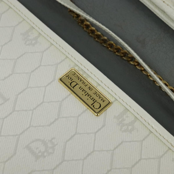 Christian Dior Honeycomb Canvas Chain Shoulder Bag PVC White Gold Auth 126123