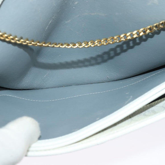 Christian Dior Honeycomb Canvas Chain Shoulder Bag PVC White Gold Auth 126123