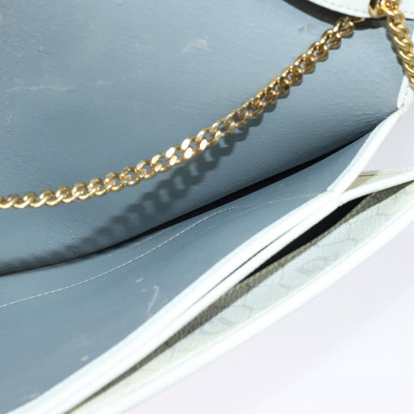 Christian Dior Honeycomb Canvas Chain Shoulder Bag PVC White Gold Auth 126123